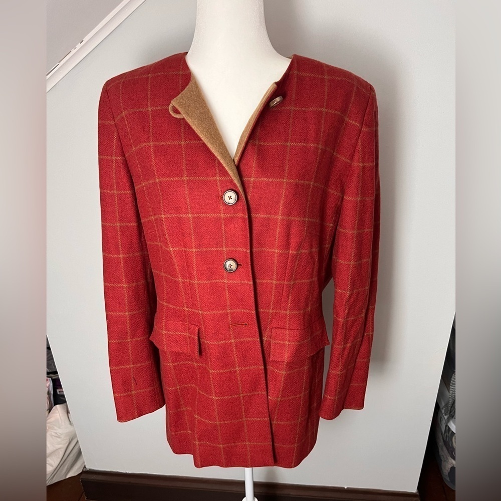 Roberto Quaglia 44 wool cashmere blend red plaid blazer